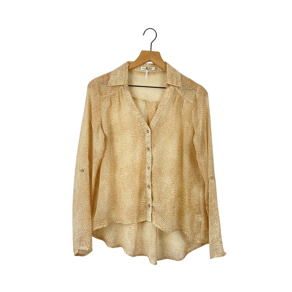 Have and Have tan allover animal print long sleeve button up shirt large
